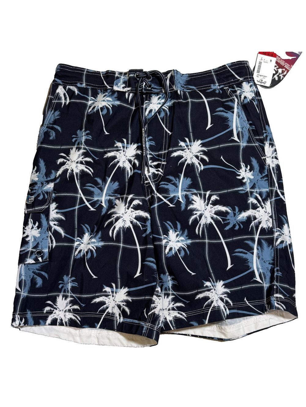 Free Country Aqua Tech Swim Shorts Trunks Blue Palm Trees Mens Medium  NWT